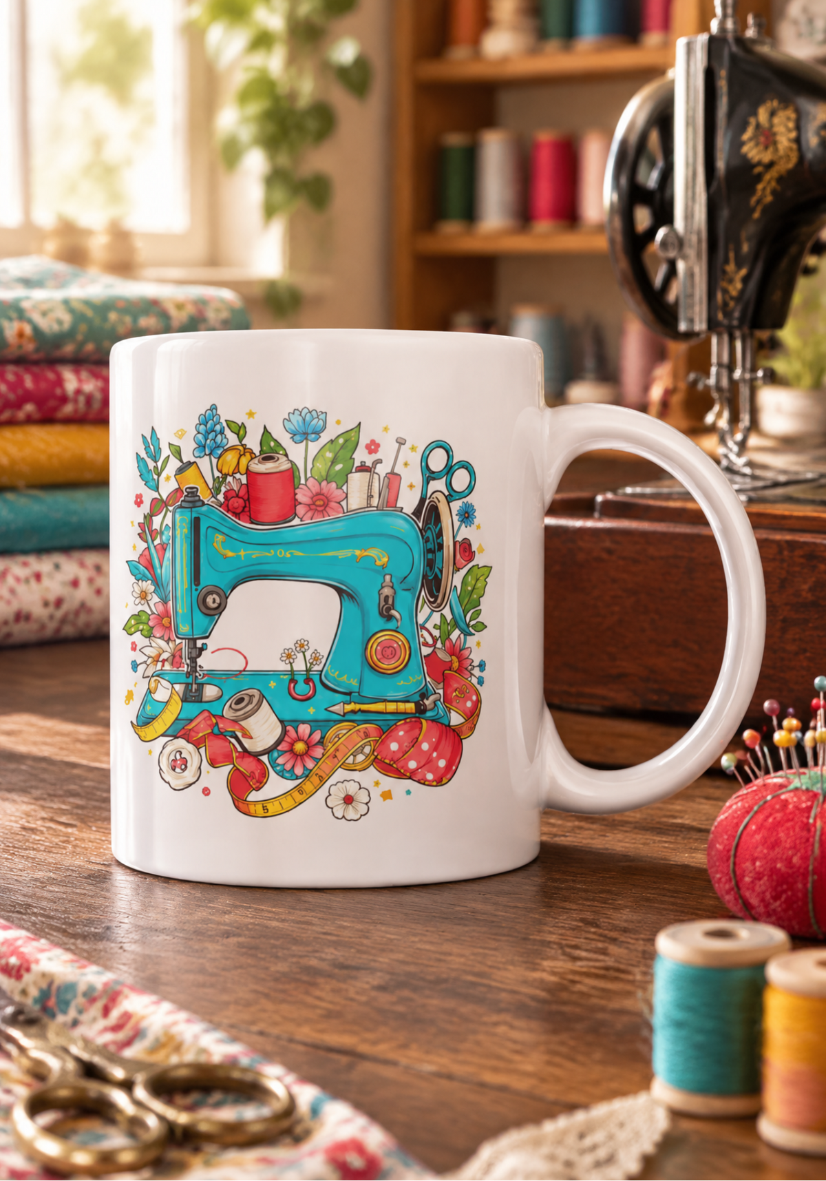 Sewing Machine Mug | Colourful 15oz Gift for Sewing Lovers